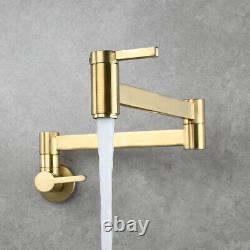 Brushed Gold Pot Filler Tap Wall Mounted Foldable Kitchen Faucet Single Cold Tap