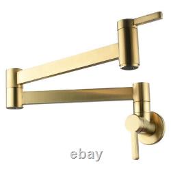 Brushed Gold Pot Filler Tap Wall Mounted Foldable Kitchen Faucet Single Cold Tap