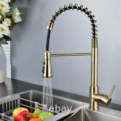 Brushed Gold Spring Kitchen Faucet Pull out Sprayer Pull down Brass Mixer Tap