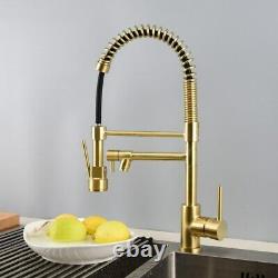 Brushed Gold Spring Kitchen Faucet Sprayer Dual Spout Single Handle Mixer Tap