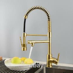 Brushed Gold Spring Kitchen Faucet Sprayer Dual Spout Single Handle Mixer Tap