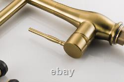 Brushed Gold Spring Kitchen Sink Mixer Taps Swivel Pull Out Spray Brass Faucet