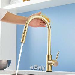 Brushed Gold Touch Sensor Kitchen Sink Faucet Pull Out Sprayer Swivel Mixer Tap