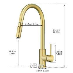 Brushed Gold Touch Sensor Kitchen Sink Faucet Pull Out Sprayer Swivel Mixer Tap
