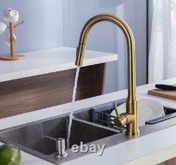 Brushed Gold Two Functions Sprayer Kitchen Sink Brass Faucet Pull Out Mixer Tap