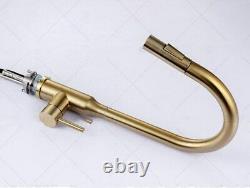 Brushed Gold Two Functions Sprayer Kitchen Sink Brass Faucet Pull Out Mixer Tap