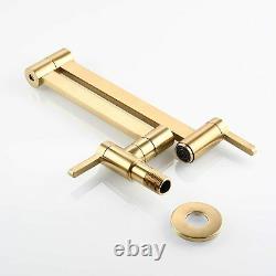 Brushed Gold Wall Mounted Folding Kitchen Tap Double Swing Pot Filler Faucet USA