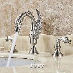 Brushed Nickel Bathroom Sink Faucet 2 Handles Swan Shape 8 Widespread Mixer Tap