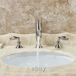 Brushed Nickel Bathroom Sink Faucet 2 Handles Swan Shape 8 Widespread Mixer Tap