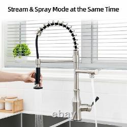 Brushed Nickel Kitchen Faucet Sink Single Handle Pull Down Sprayer Swivel Mixer