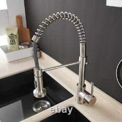 Brushed Nickel Kitchen Faucet Sink Swivel Spring Deck Mounted Mixer Tap