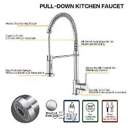 Brushed Nickel Kitchen Faucet Swivel Pull Out Sprayer Single Hole Sink Mixer Tap