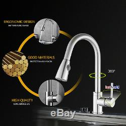 Brushed Nickel Kitchen Faucet Swivel Single Hole Sink Pull Down Spray Mixer Tap