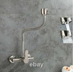 Brushed Nickel Kitchen Sink Faucet Hot Cold Nozzle Sprayer Mixer Tap Wall Mount