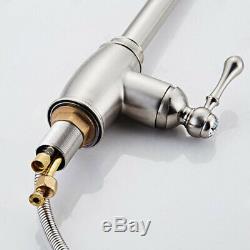 Brushed Nickel Kitchen Sink Faucet Pull Out Sprayer Single Hole Swivel Mixer Tap