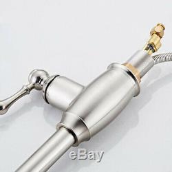 Brushed Nickel Kitchen Sink Faucet Pull Out Sprayer Single Hole Swivel Mixer Tap