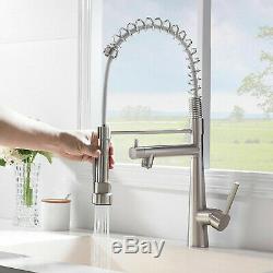Brushed Nickel Kitchen Sink Faucet Swivel Spout Pull Down Sprayer Mixer Tap