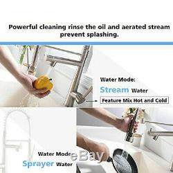 Brushed Nickel Kitchen Sink Faucet Swivel Spout Pull Down Sprayer Mixer Tap
