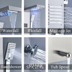 Brushed Nickel LED Shower Panel Rainfall&Waterfall Tower Massage System Tap
