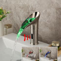 Brushed Nickel LED Touchless Bathroom Basin Sink Mixer Sensor Faucet Taps