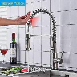 Brushed Nickel Sensor Touch Kitchen Sink Faucet Pull Out Sprayer Mixer Tap
