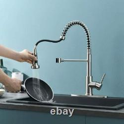 Brushed Nickel Spring Pull Down Kitchen Sink Faucet Hot & Cold Water Mixer Tap