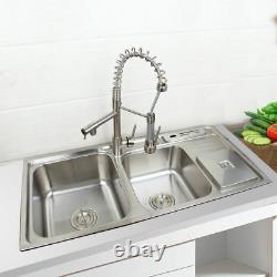 Brushed Nickel Stainless Steel Kitchen Sink Vessel Set Washing Vanity 2 Sinks