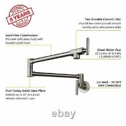 Brushed Nickel Wall Mount Pot Filler Kitchen Faucet 2 Handles Tap WithSwing Arm