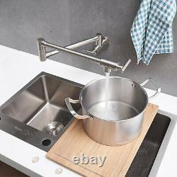 Brushed Nickel Wall Mount Pot Filler Kitchen Faucet 2 Handles Tap WithSwing Arm