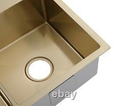 Burnished Brass Gold stainless steel Double bowl kitchen sink hand made tap hole