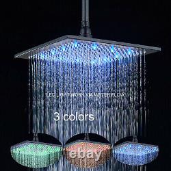 Ceiling Mounted 12 inch LED Shower Faucet Set Rainfall Hand Shower Mixer Tap