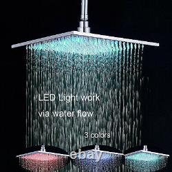 Chrome 16 LED Rainfall Shower Faucet Set Hand Sprayer Tub System Mixer Tap