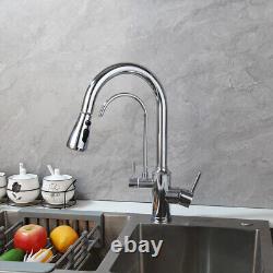 Chrome 2-Way Pull Out Kitchen Sink Mixer Faucets Purifier Drinking Water Spout