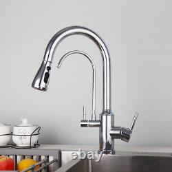 Chrome 2-Way Pull Out Kitchen Sink Mixer Faucets Purifier Drinking Water Spout
