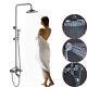 Chrome Bathroom 8'' Wall Mounted Rain Shower System Set 2 Knobs With Handheld Tap