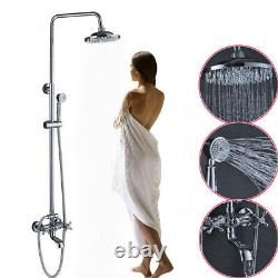 Chrome Bathroom 8'' Wall Mounted Rain Shower System Set 2 Knobs With Handheld Tap