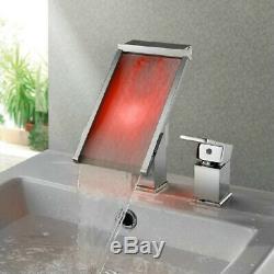 Chrome Bathroom Sink Basin Mixer Faucet Finished LED Waterfall Deck Mounted Tap