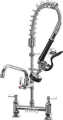 Chrome Commercial Kitchen Sink Faucet Sprayer 8In Center Pre Rinse 26in Faucet