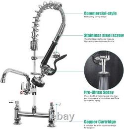 Chrome Commercial Kitchen Sink Faucet Sprayer 8In Center Pre Rinse 26in Faucet