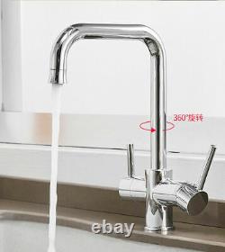 Chrome Drinking Faucet Supply Spout Sink Mixer 3Way Kitchen Tap RO Filter US