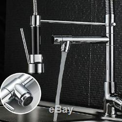 Chrome Kitchen Faucet Swivel Spout Single Handle Sink Pull Down Spray Mixer Tap