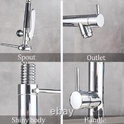 Chrome Kitchen Sink Faucet Pull Down Sprayer Swivel High Arc Mixer Tap WithPlate