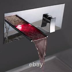 Chrome LED Color Bathroom Wall Mount Waterfall Brass Faucet Basin Sink Mixer Tap