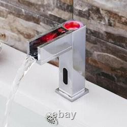 Chrome LED Touchless Bathroom Basin Sensor Mixer Faucet Waterfall 1 Hole Taps