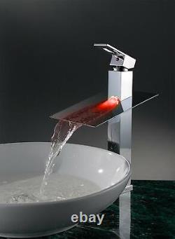 Chrome LED Waterfall Colors Changing Bathroom Basin Mixer Sink Faucet HDD723H
