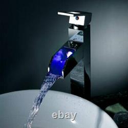 Chrome LED Waterfall Colors Changing Bathroom Basin Mixer Sink Faucet HDD729H