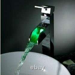 Chrome LED Waterfall Colors Changing Bathroom Basin Mixer Sink Faucet HDD729H