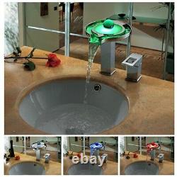 Chrome LED Waterfall Colors Changing Bathroom Basin Mixer Sink Faucet HDD733