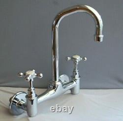 Chrome Retro Mixer Taps Wall Mounted Swivel Spout Ideal Belfast Sink Refurbished