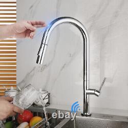Chrome Touch Sensor Kitchen Sink Faucet Pull Out Sprayer Swivel Mixer Tap
